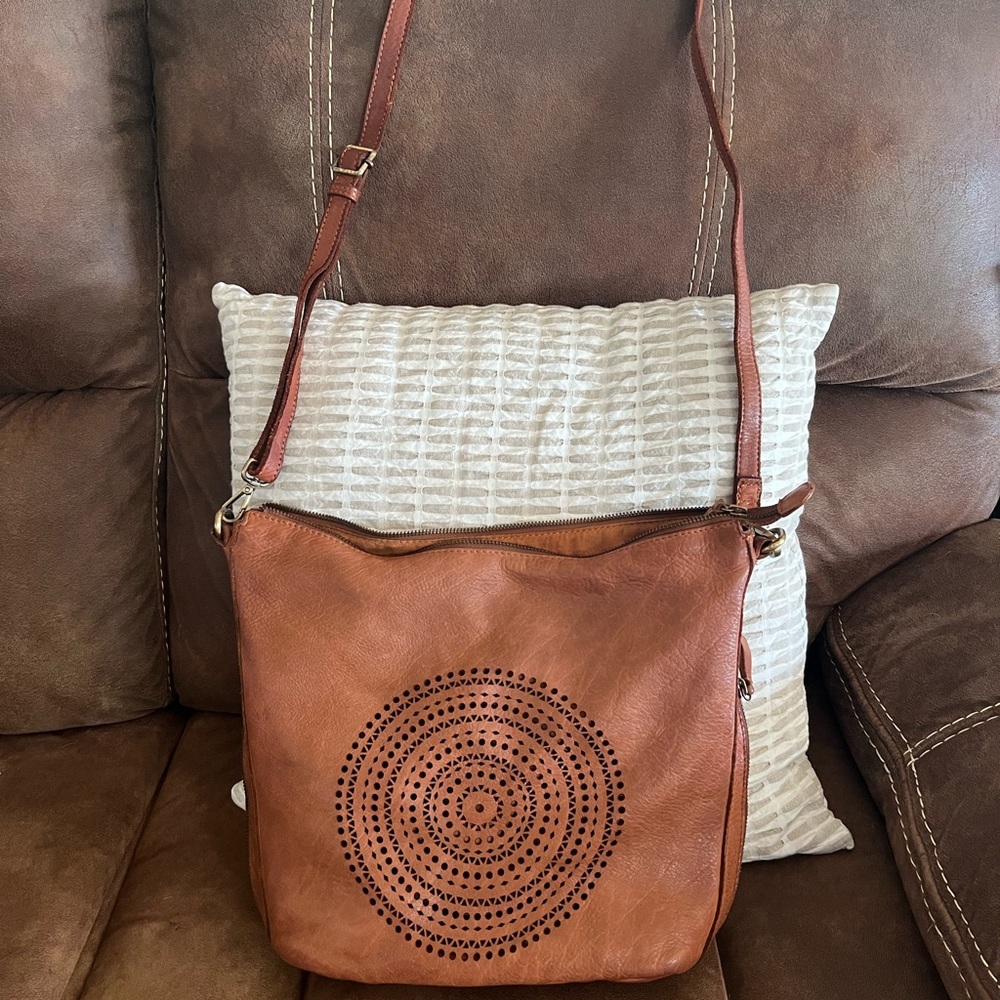 Brown Crossbody Bag with Circular Design